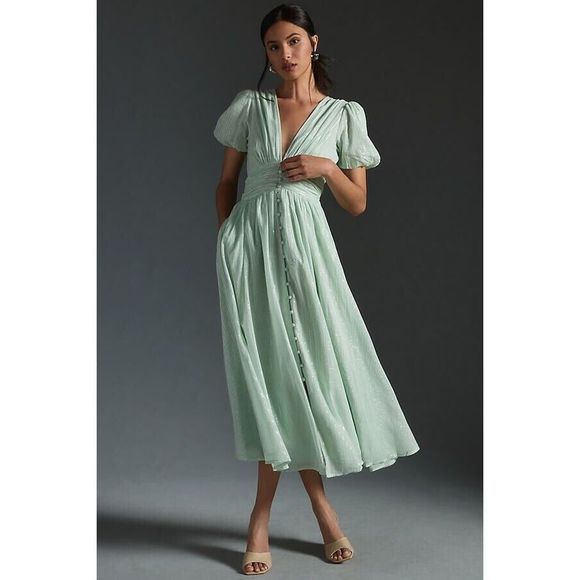 Anthropologie Dresses & Skirts - Anthropologie Katerina Lurex Button Front Midi V-Neck Dress Size 18W. B13
